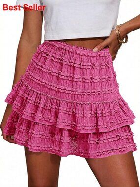 Ruffle Mini Skirt High Waist Tiered Flowy Boho Skorts Active Wear